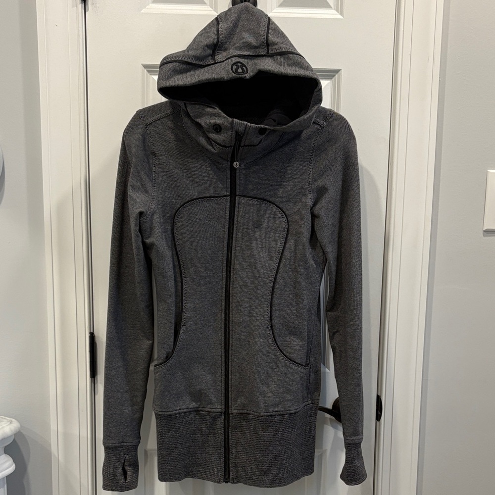 Lululemon Black White Gray Grey Stripe Scuba Hoodie Jacket 6